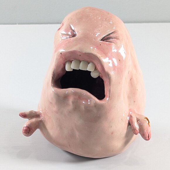 Handmade 5" ceramic cry baby oddity air plant holder, wall hanging planter - Picture 1 of 8